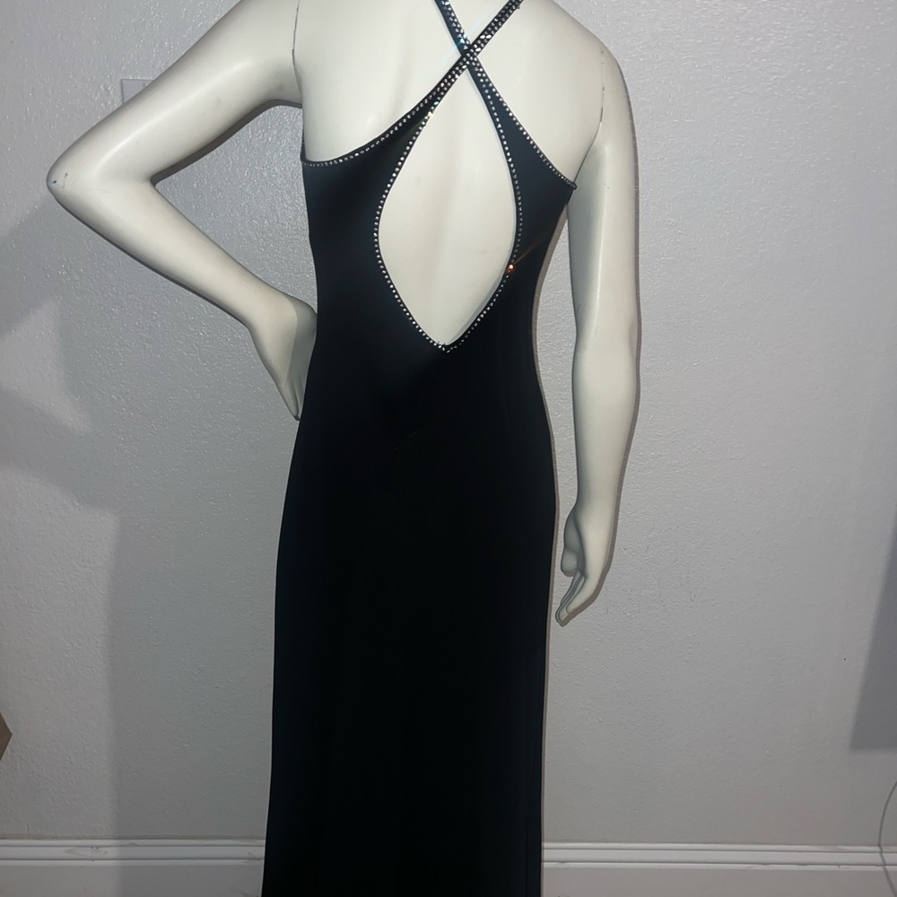 JONES NEW YORK ELEGANT BLACK LINED DRESS WITH CRYSTALS VTG LONG FORMAL, SIZE 8